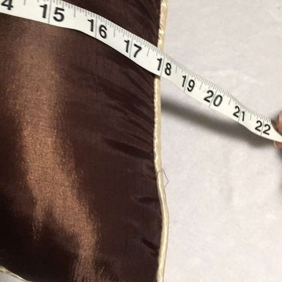 Set of 2 brown green & cream satin look throw bed couch pillows striped & floral - Picture 6 of 9